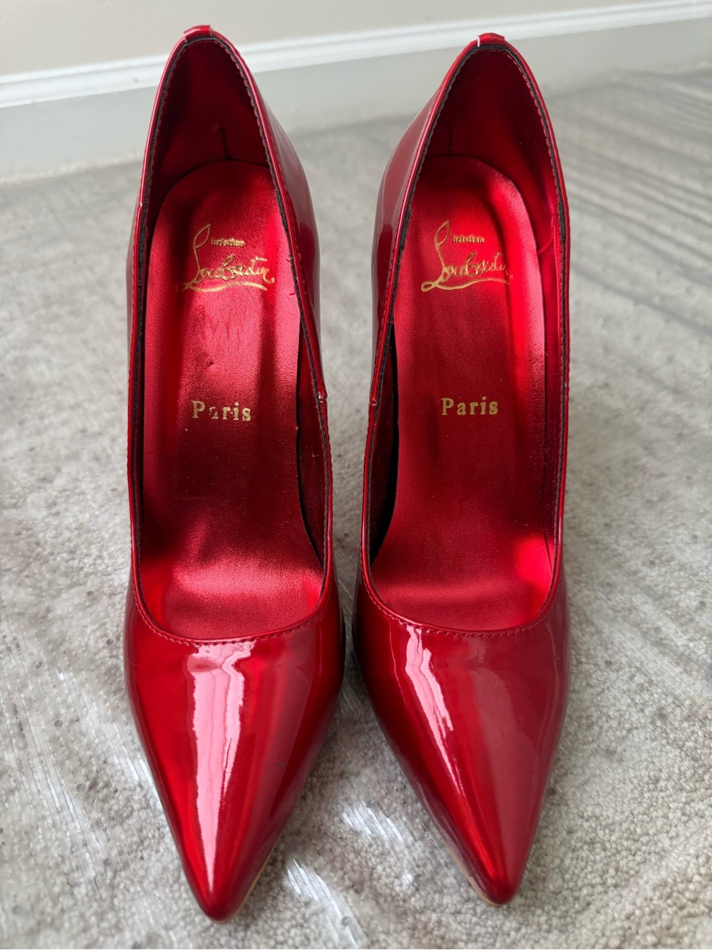 Christian Louboutin Red Patent Pointed Pumps with High Gloss